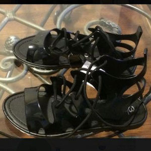 Kids Jelly Rubber Gladiator Black Tie-Up Sandals